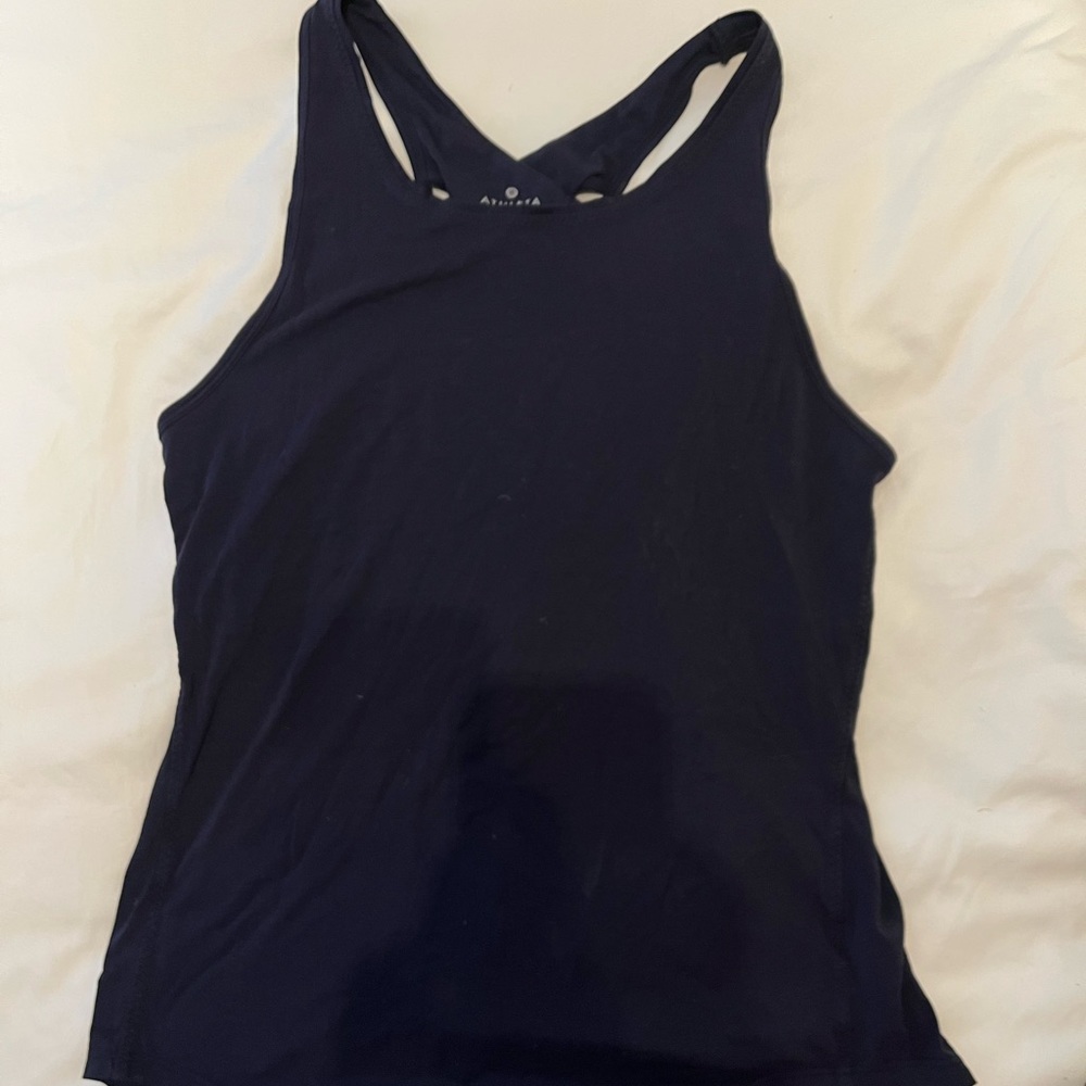 Navy blue Athleta tank top with cool cross back!